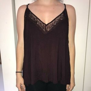 American Eagle Soft & Sexy Lace Trim Burgundy Tank